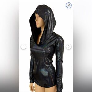 Women’s Long Sleeve Black Holographic Romper